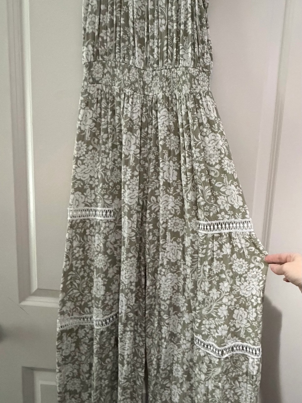 Justify Sage Green and White Floral Jumpsuit